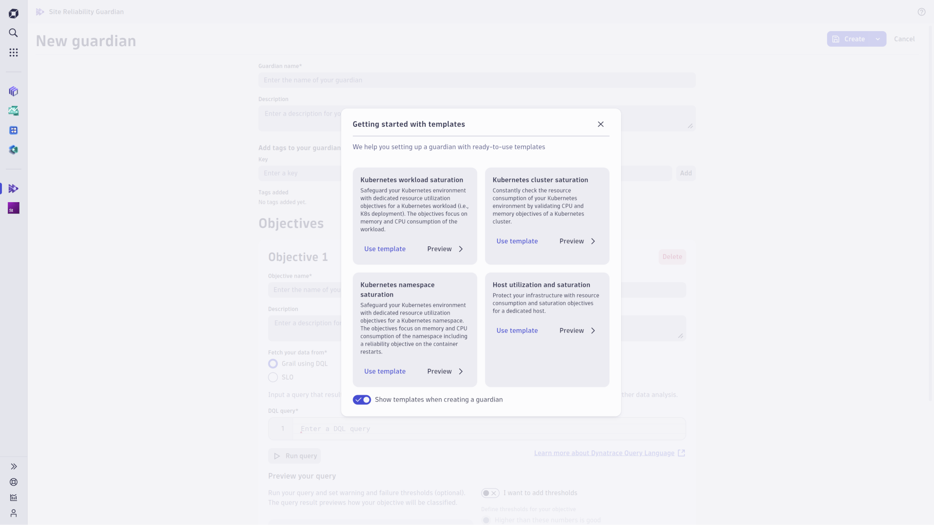 Get started quickly by using predefined templates to guard your critical services.