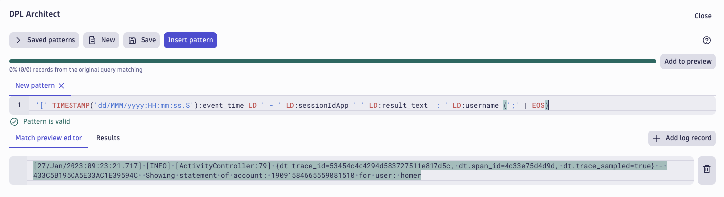 screenshot showing a query that parses out the fields of interest for the log forensics 