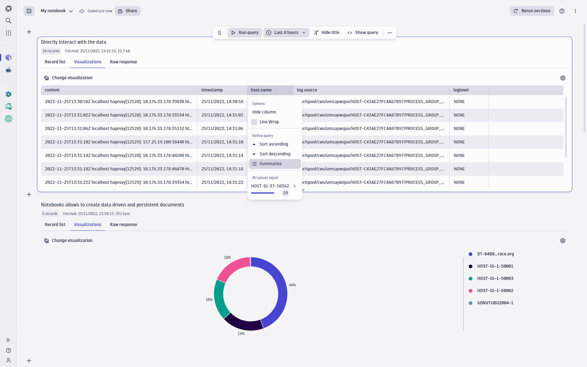 Interact with data and start refining your queries.