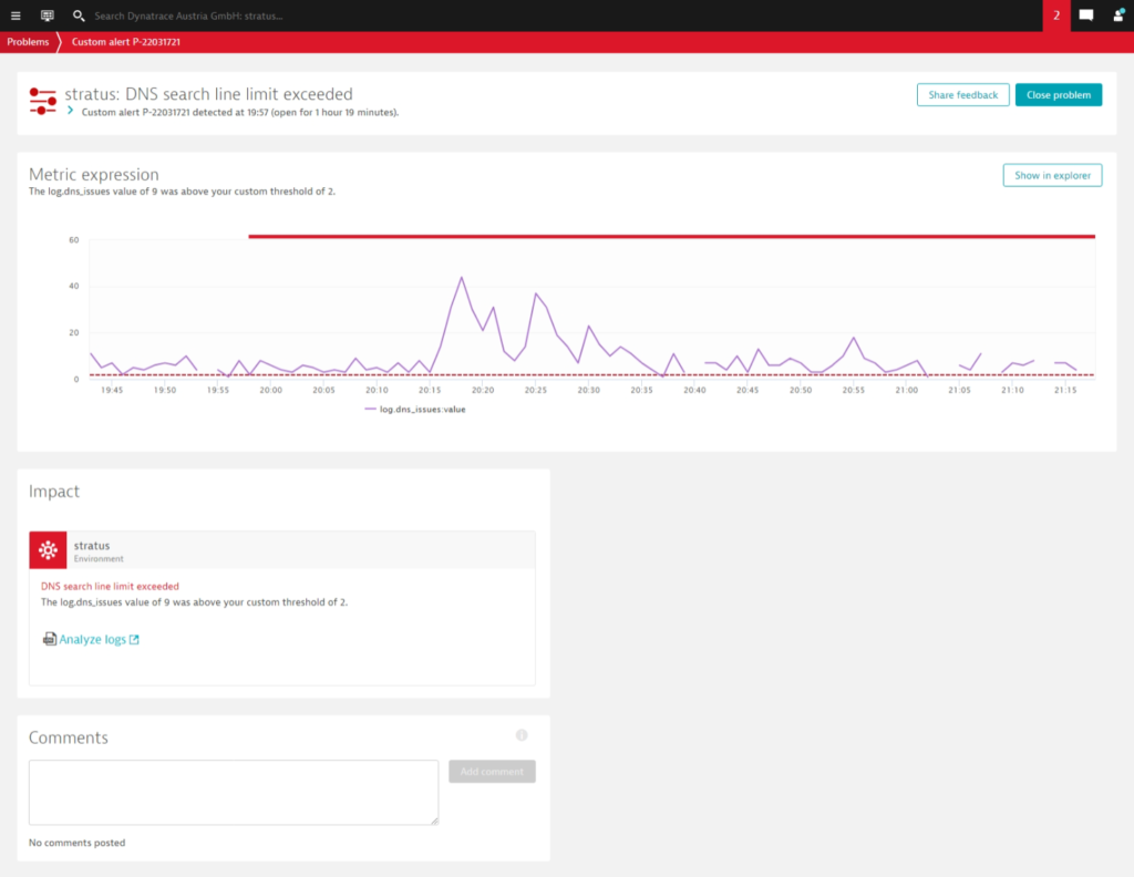 Problem detail Metric expression Dynatrace screenshot