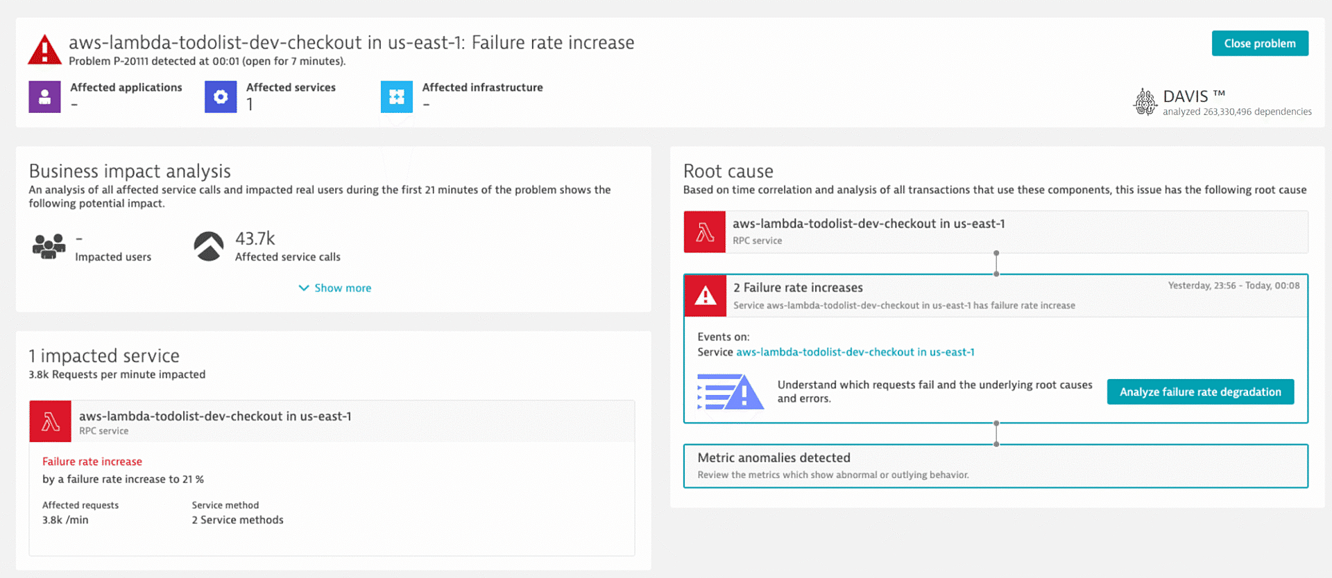 AWS Lambda problem root cause in Dynatrace screenshot