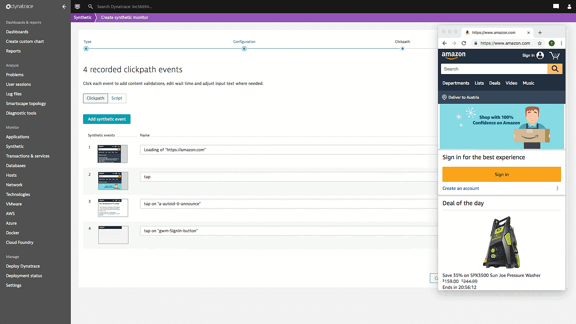 Clickpath for Synthetic tests with Dynatrace screenshot