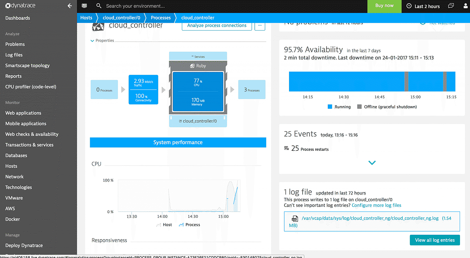 Cloud Controller process overview in Dynatrace screenshot