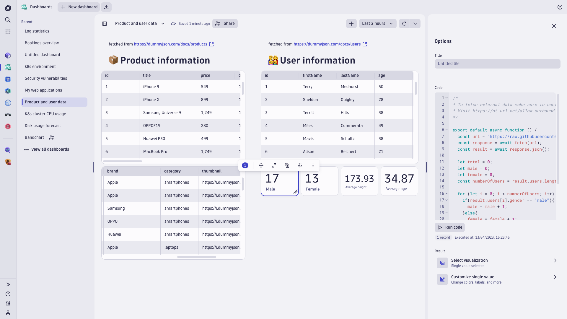 Enrich your dashboard by fetching and displaying external data.