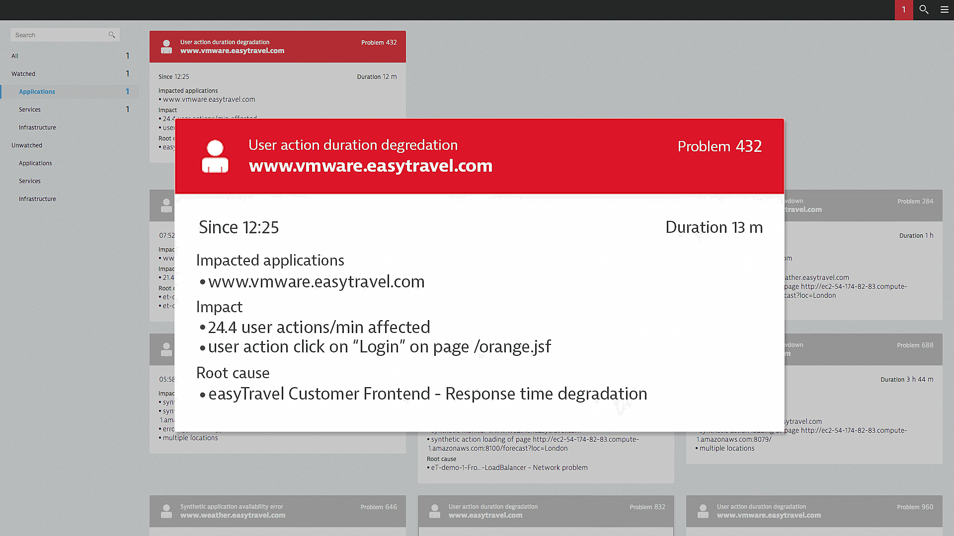 Immediate problem insight in Dynatrace screenshot